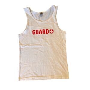 Gildan Lifeguard Tank‎ Top White Red Print Size Small Guard Logo 100% Cotton